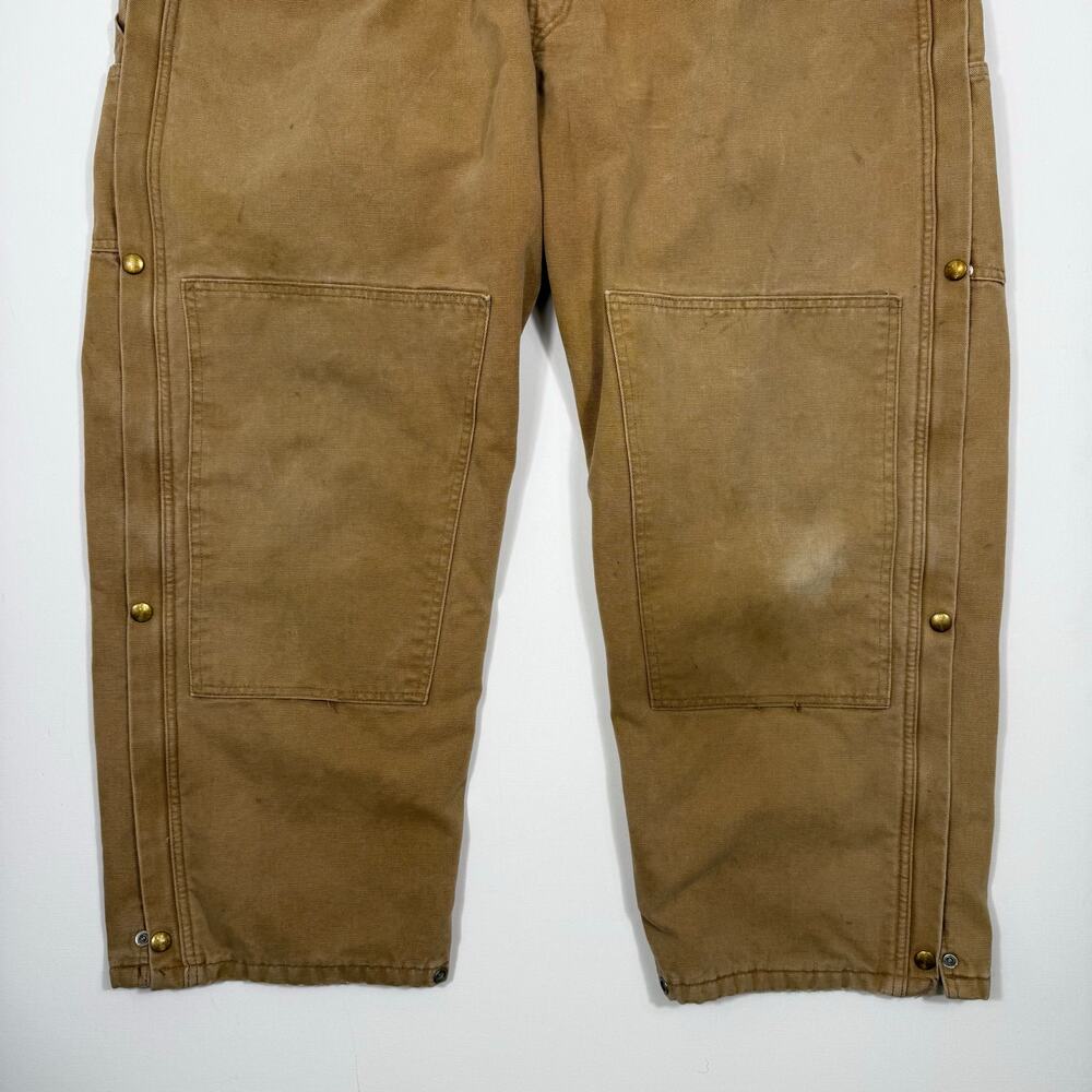 Vintage Carhartt Duck Canvas Insulated Bib Overalls Brown USA Made Quilted Lined - Picture 5 of 8